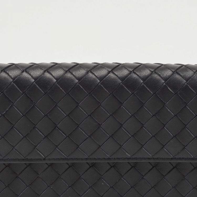 Pre Owned Bottega Veneta Black Intrecciato Leather Flap Continental Wallet