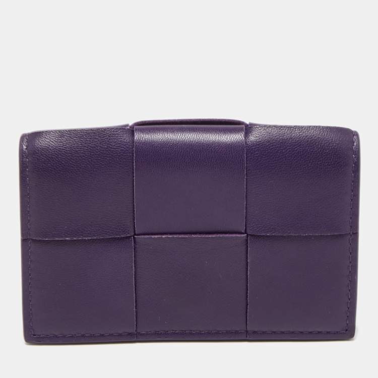 Pre Owned Bottega Veneta Purple Intrecciato Leather Cassette Flap Card Case