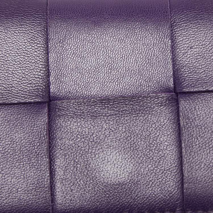 Pre Owned Bottega Veneta Purple Intrecciato Leather Cassette Flap Card Case