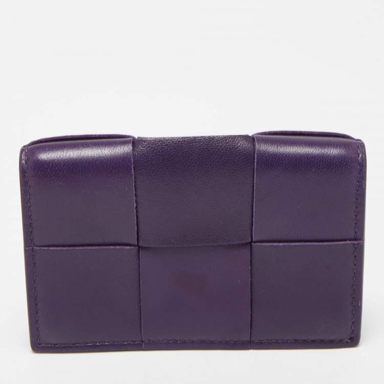 Pre Owned Bottega Veneta Purple Intrecciato Leather Cassette Flap Card Case