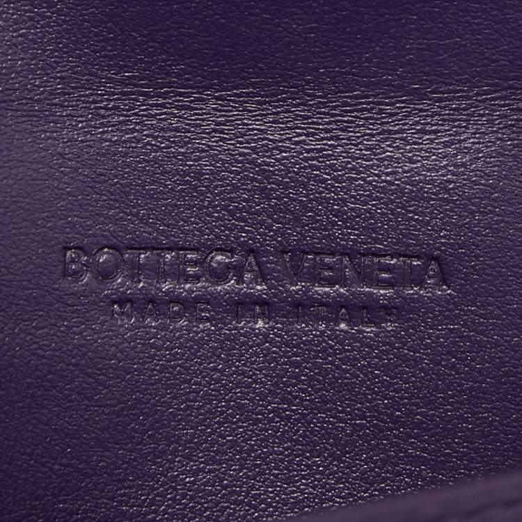 Pre Owned Bottega Veneta Purple Intrecciato Leather Cassette Flap Card Case