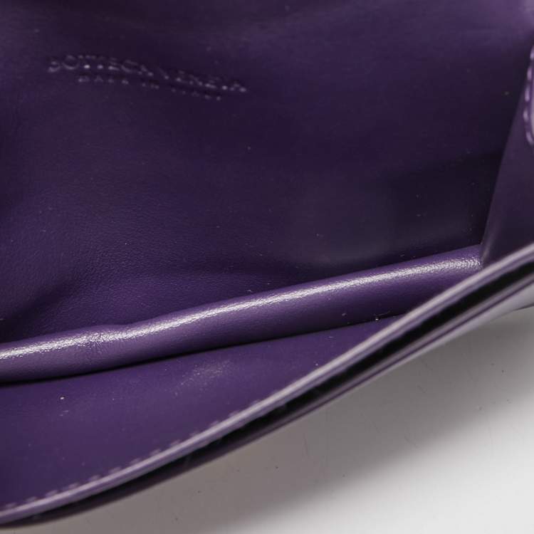 Pre Owned Bottega Veneta Purple Intrecciato Leather Cassette Flap Card Case