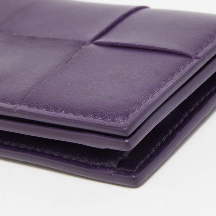 Pre Owned Bottega Veneta Purple Intrecciato Leather Cassette Flap Card Case