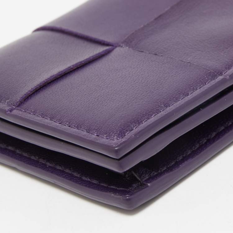 Pre Owned Bottega Veneta Purple Intrecciato Leather Cassette Flap Card Case