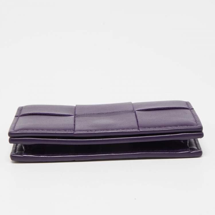 Pre Owned Bottega Veneta Purple Intrecciato Leather Cassette Flap Card Case