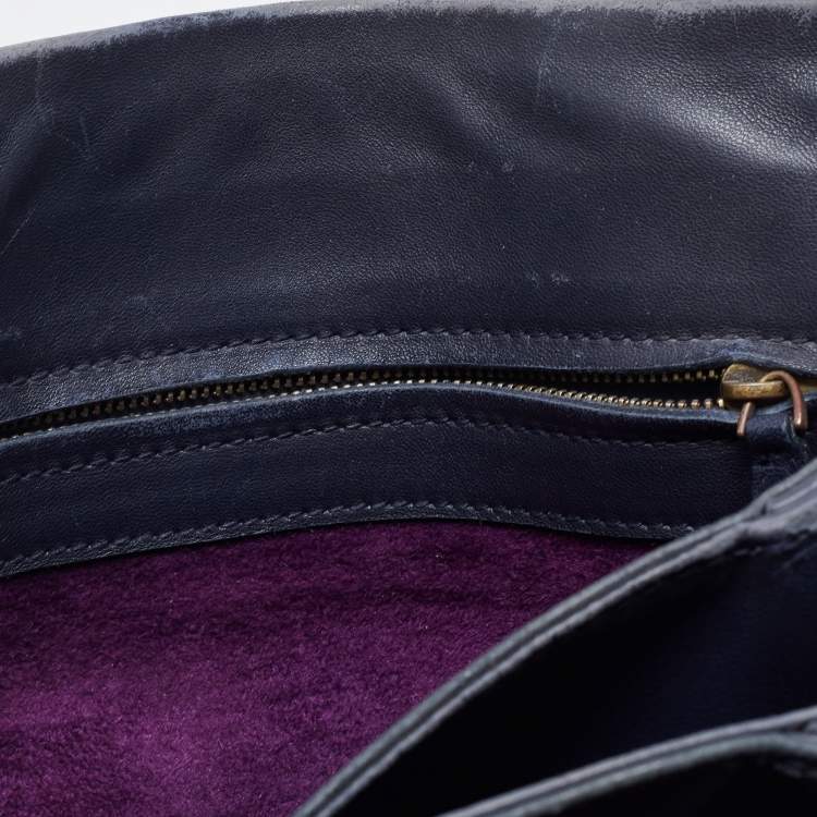 Pre Owned Bottega Veneta Navy Blue Intrecciato Leather Medium Roma Tote