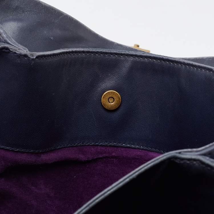 Pre Owned Bottega Veneta Navy Blue Intrecciato Leather Medium Roma Tote