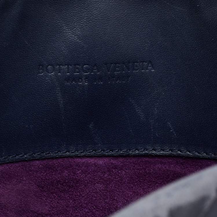 Pre Owned Bottega Veneta Navy Blue Intrecciato Leather Medium Roma Tote