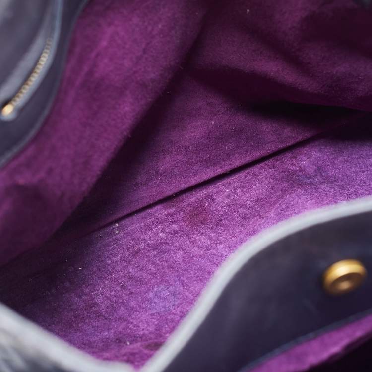 Pre Owned Bottega Veneta Navy Blue Intrecciato Leather Medium Roma Tote