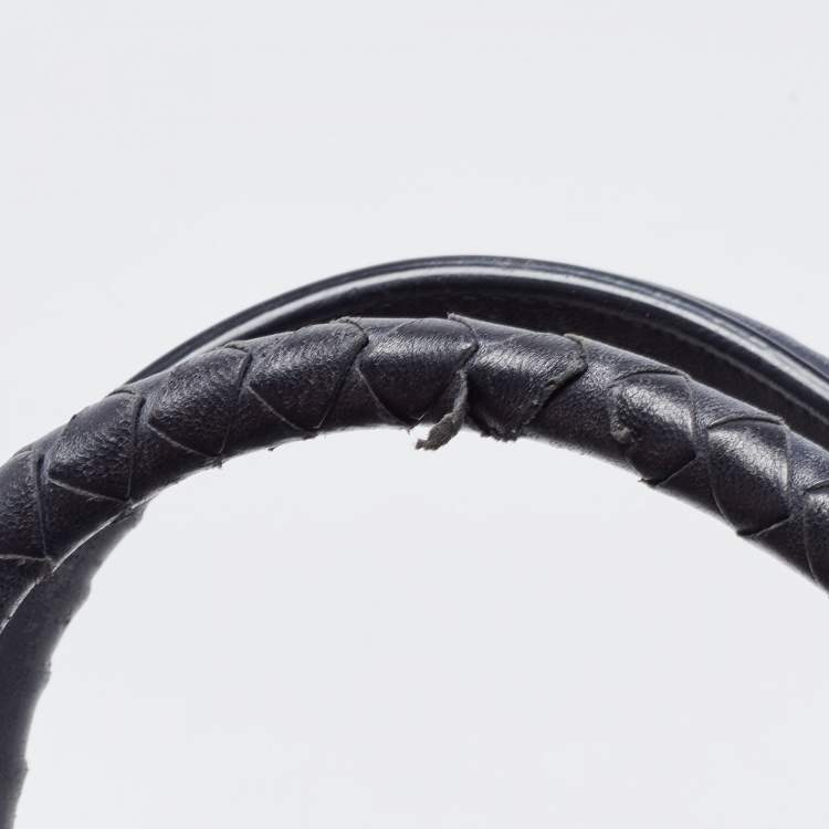 Pre Owned Bottega Veneta Navy Blue Intrecciato Leather Medium Roma Tote