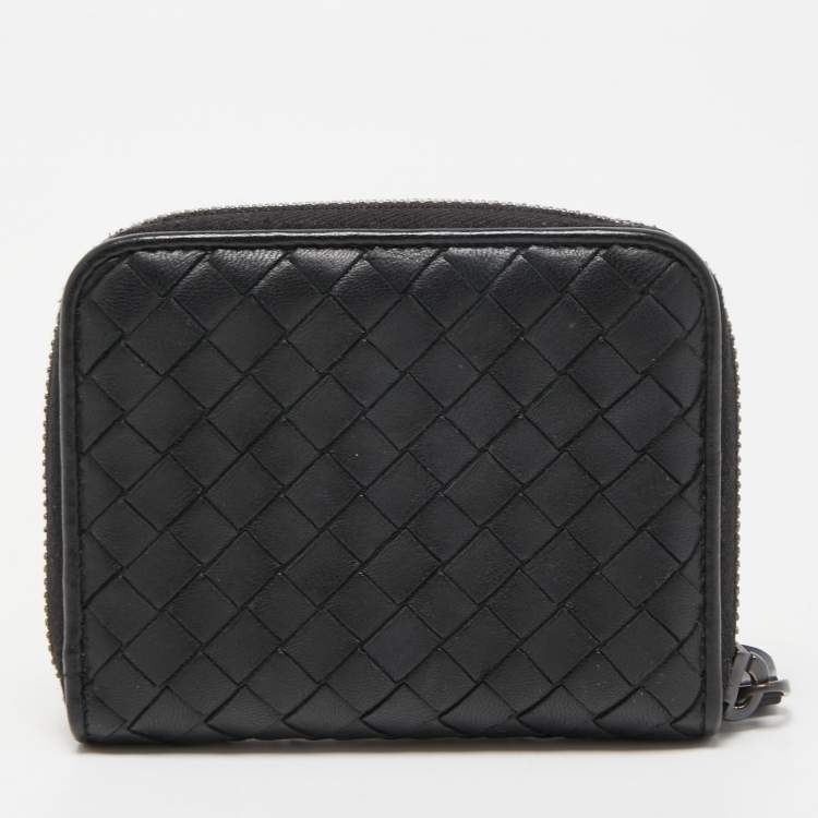 Pre Owned Bottega Veneta Black Intrecciato Leather Coin Purse