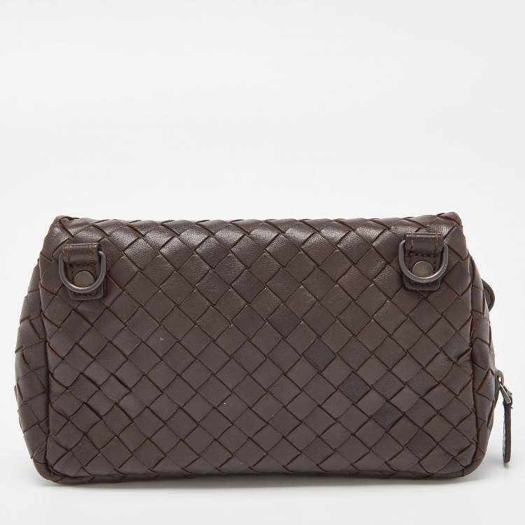 Pre Owned Bottega Veneta Brown Intrecciato Leather Flap Chain Crossbody Bag