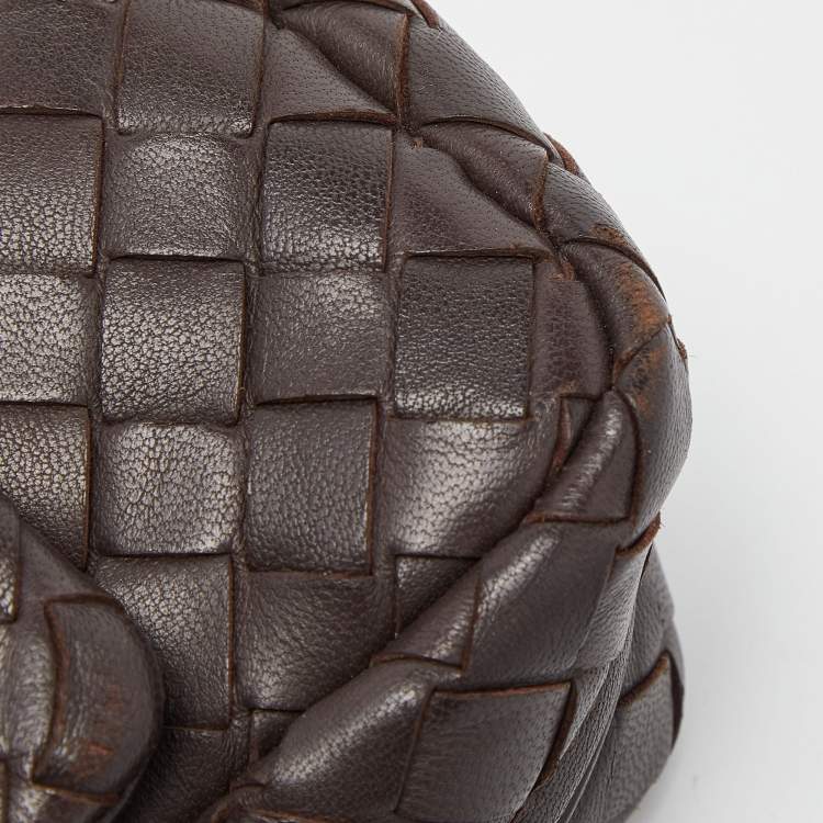 Pre Owned Bottega Veneta Brown Intrecciato Leather Flap Chain Crossbody Bag
