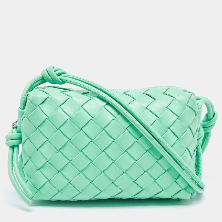 Bottega Veneta Light Green Woven Leather Medium Point Shoulder Bag