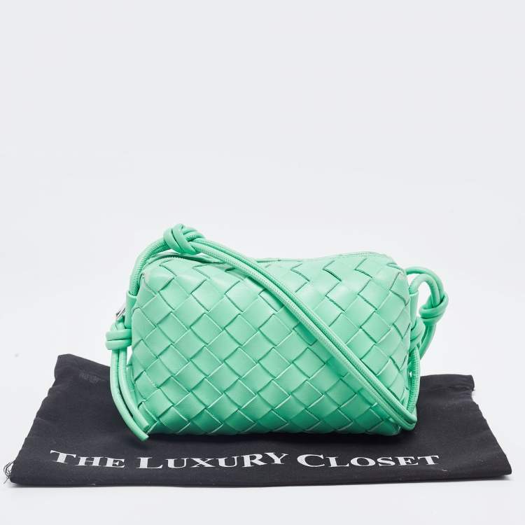 Pre Owned Bottega Veneta Light Green Intrecciato Leather Mini Loop Camera Crossbody Bag