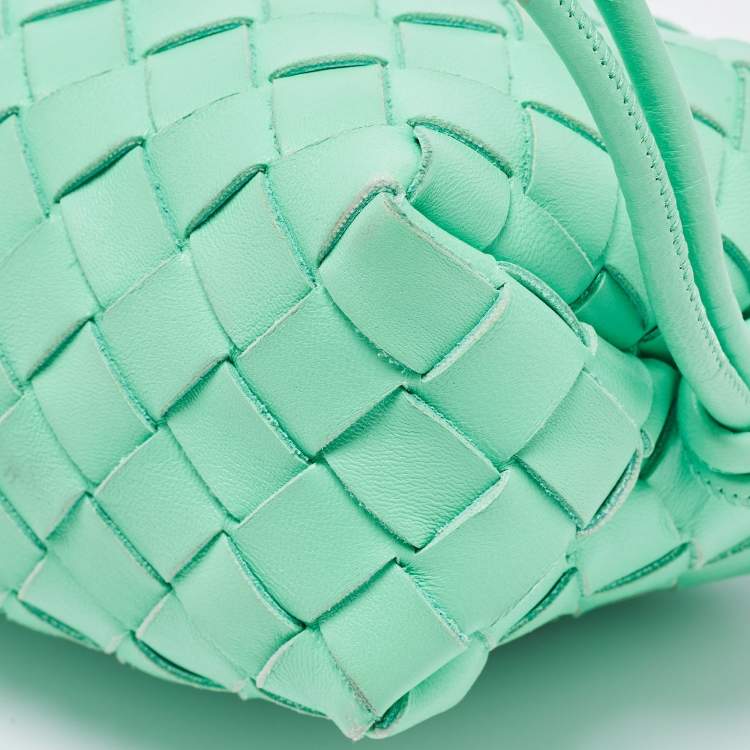 Pre Owned Bottega Veneta Light Green Intrecciato Leather Mini Loop Camera Crossbody Bag