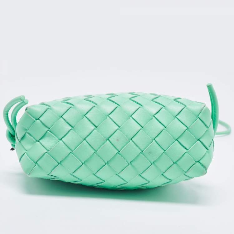 Pre Owned Bottega Veneta Light Green Intrecciato Leather Mini Loop Camera Crossbody Bag