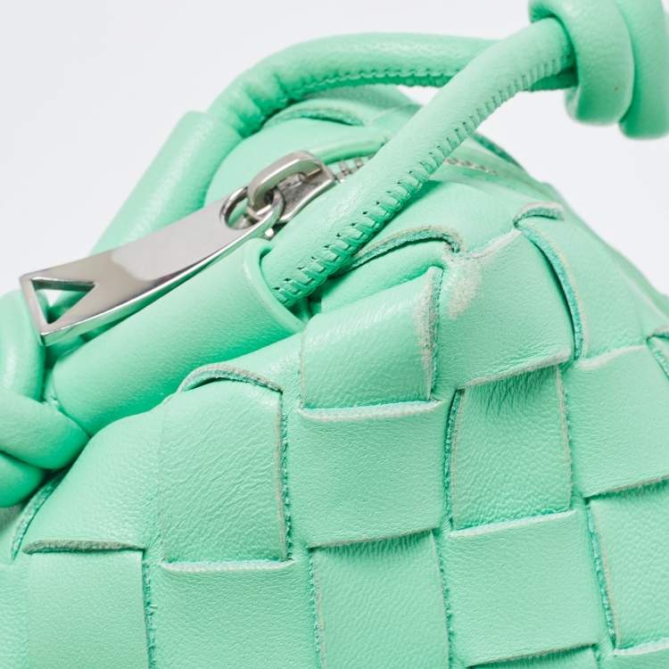 Pre Owned Bottega Veneta Light Green Intrecciato Leather Mini Loop Camera Crossbody Bag