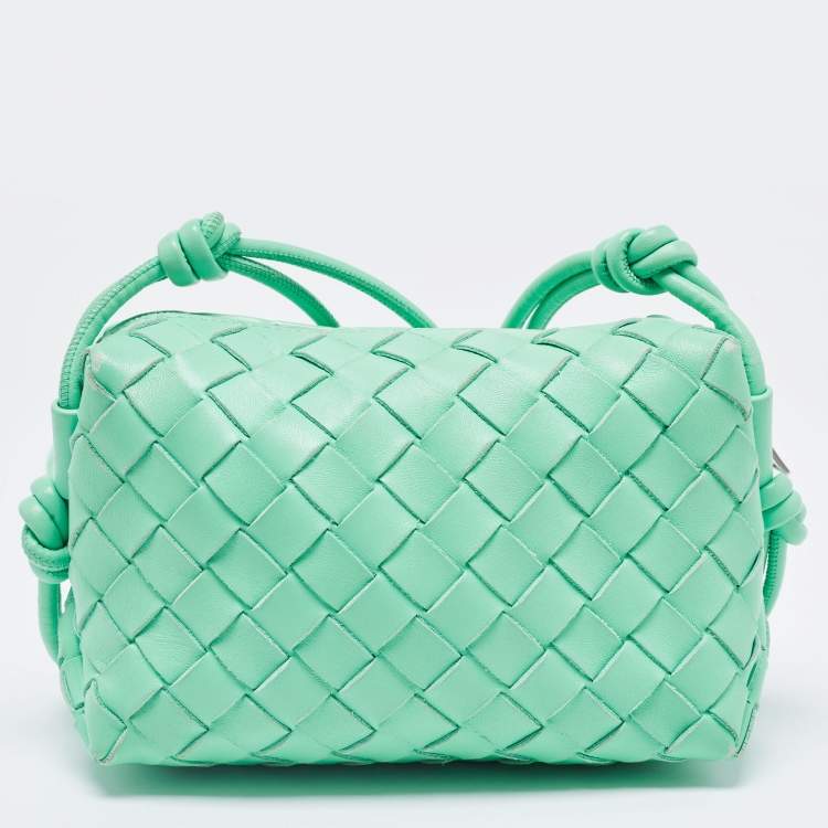 Pre Owned Bottega Veneta Light Green Intrecciato Leather Mini Loop Camera Crossbody Bag