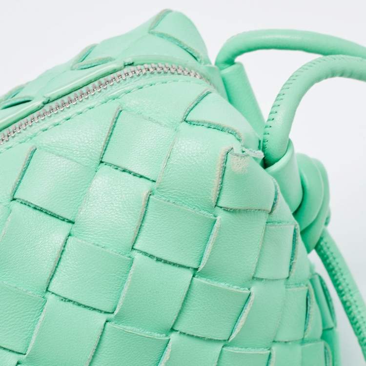 Pre Owned Bottega Veneta Light Green Intrecciato Leather Mini Loop Camera Crossbody Bag