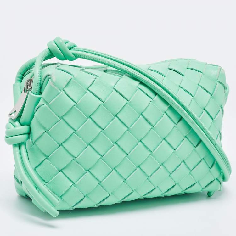 Pre Owned Bottega Veneta Light Green Intrecciato Leather Mini Loop Camera Crossbody Bag