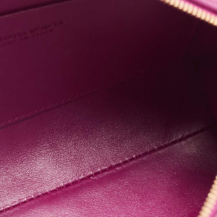 Pre Owned Bottega Veneta Magenta Intrecciato Leather Mini Loop Camera Crossbody Bag