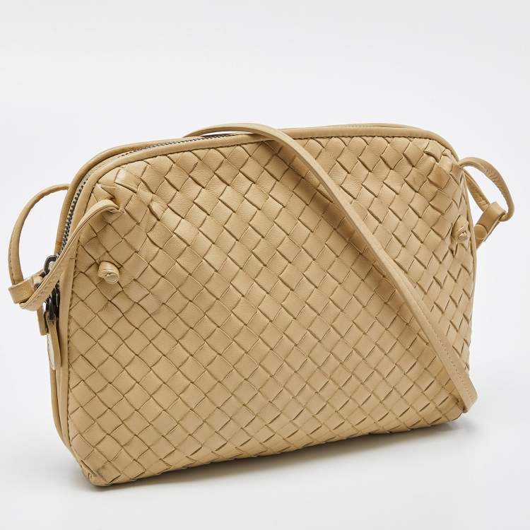 Pre Owned Bottega Veneta Beige Intrecciato Leather Nodini Crossbody Bag
