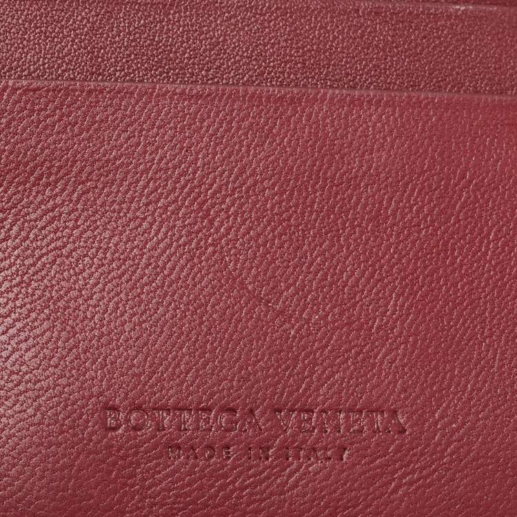 Pre Owned Bottega Veneta Burgundy Leather Card Holder