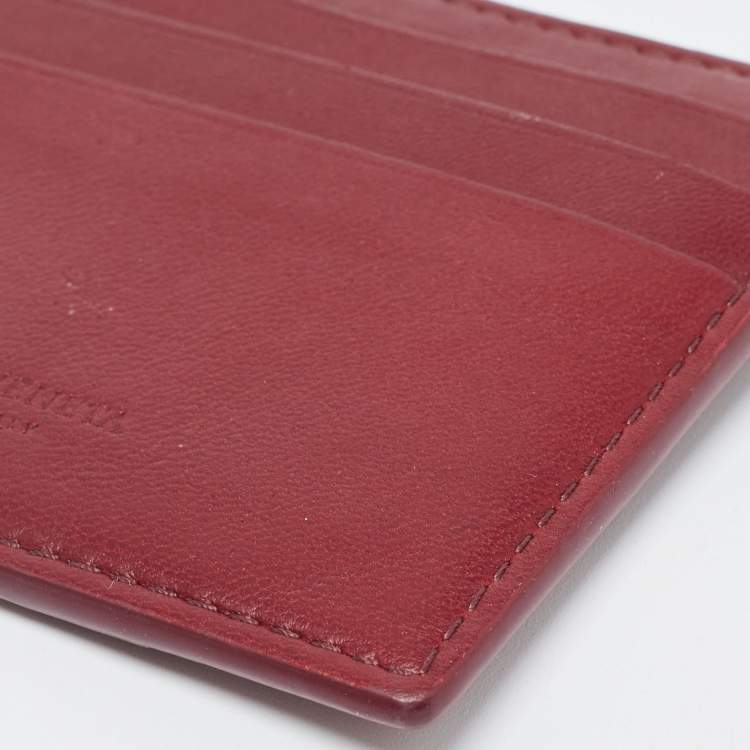 Pre Owned Bottega Veneta Burgundy Leather Card Holder