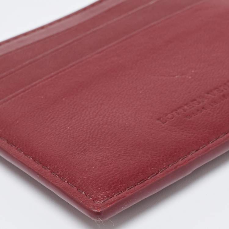 Pre Owned Bottega Veneta Burgundy Leather Card Holder