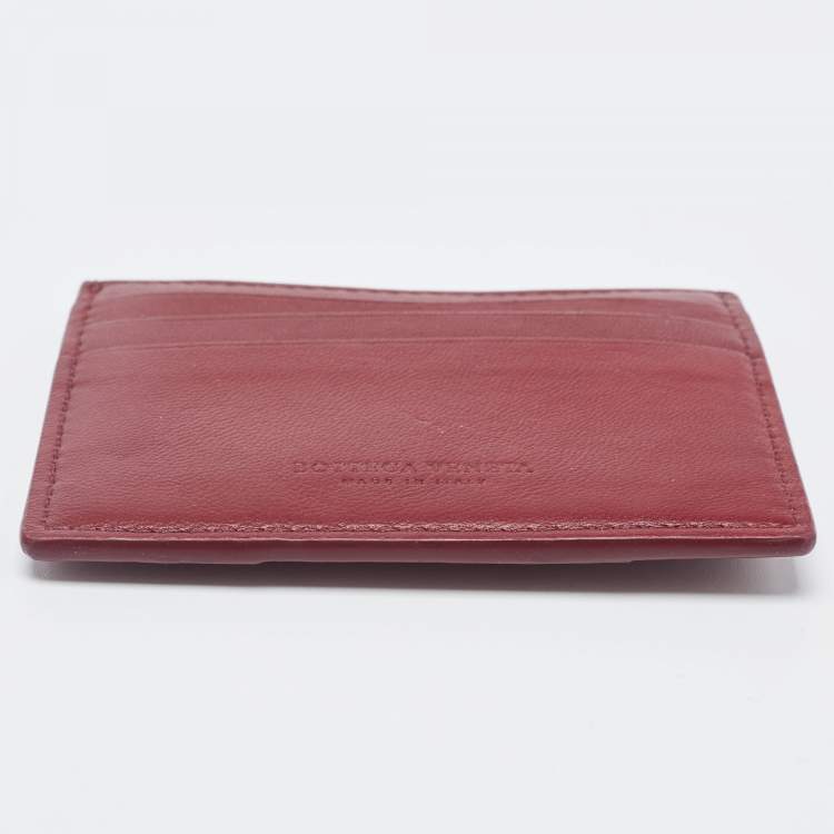 Pre Owned Bottega Veneta Burgundy Leather Card Holder