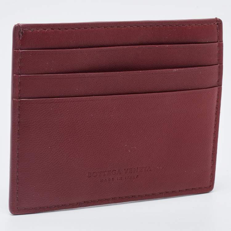 Pre Owned Bottega Veneta Burgundy Leather Card Holder