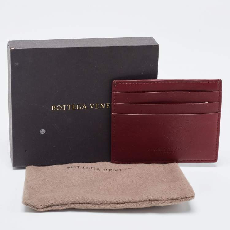 Pre Owned Bottega Veneta Burgundy Leather Card Holder