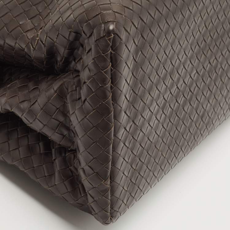 Pre Owned Bottega Veneta Cocoa Intrecciato Leather Large Roma Tote
