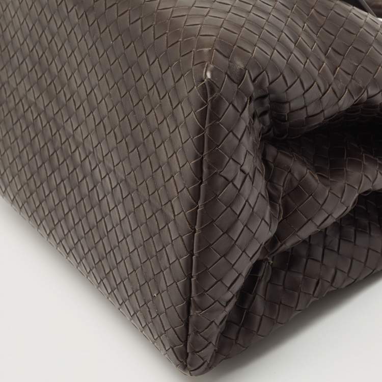 Pre Owned Bottega Veneta Cocoa Intrecciato Leather Large Roma Tote