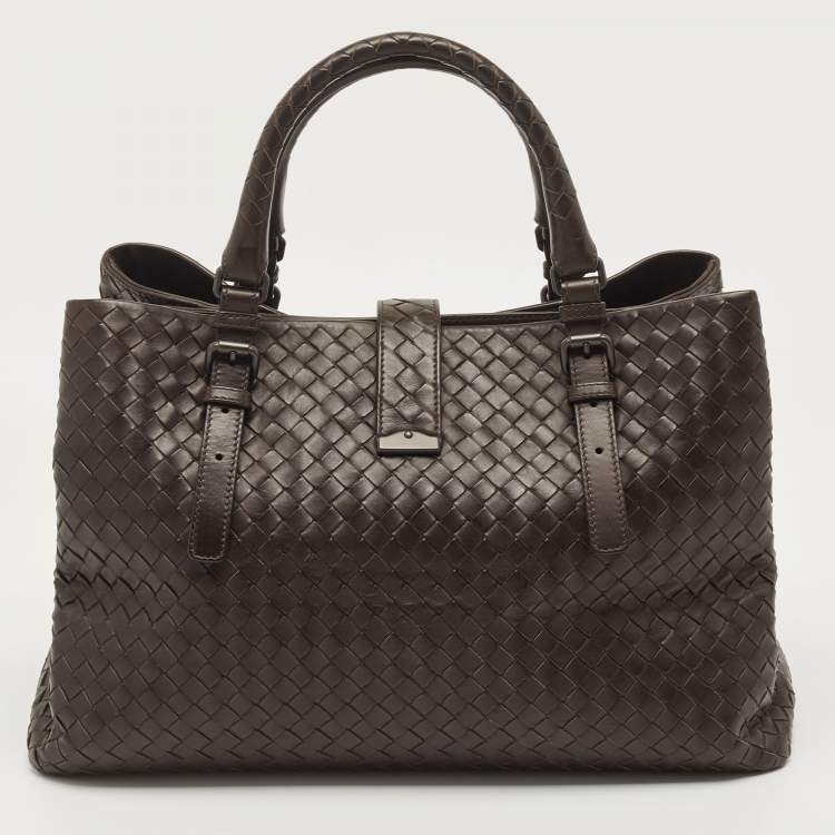 Pre Owned Bottega Veneta Cocoa Intrecciato Leather Large Roma Tote