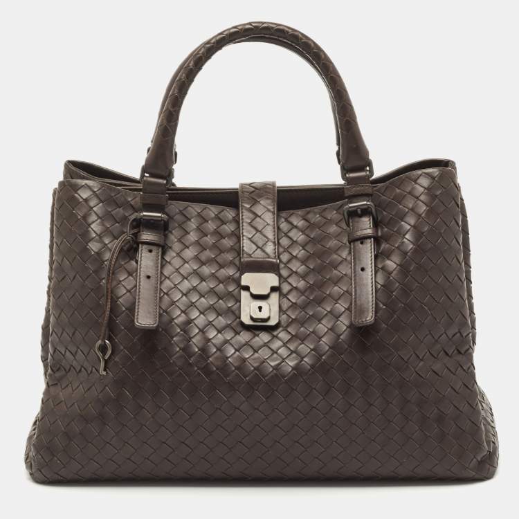 Pre Owned Bottega Veneta Cocoa Intrecciato Leather Large Roma Tote
