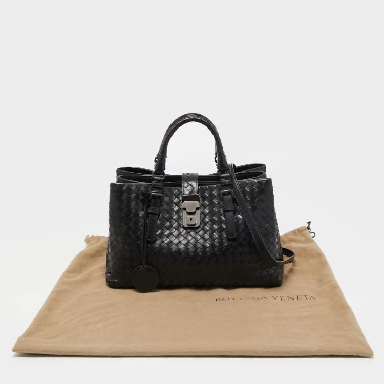 Pre Owned Bottega Veneta Black Intrecciato Leather Small Roma Tote