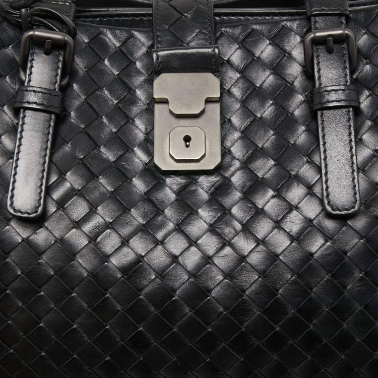 Pre Owned Bottega Veneta Black Intrecciato Leather Small Roma Tote