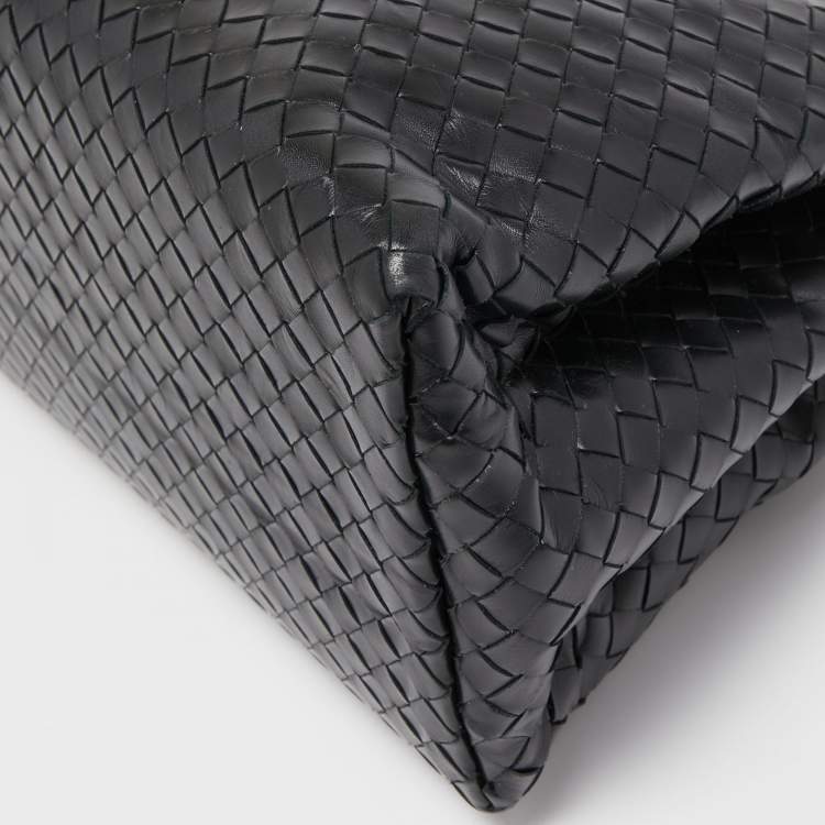 Pre Owned Bottega Veneta Black Intrecciato Leather Small Roma Tote