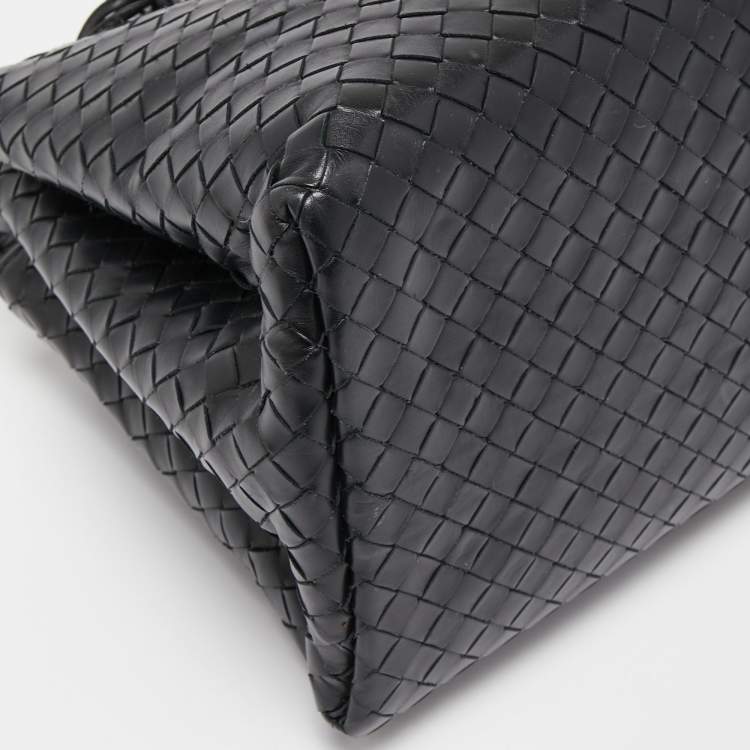 Pre Owned Bottega Veneta Black Intrecciato Leather Small Roma Tote