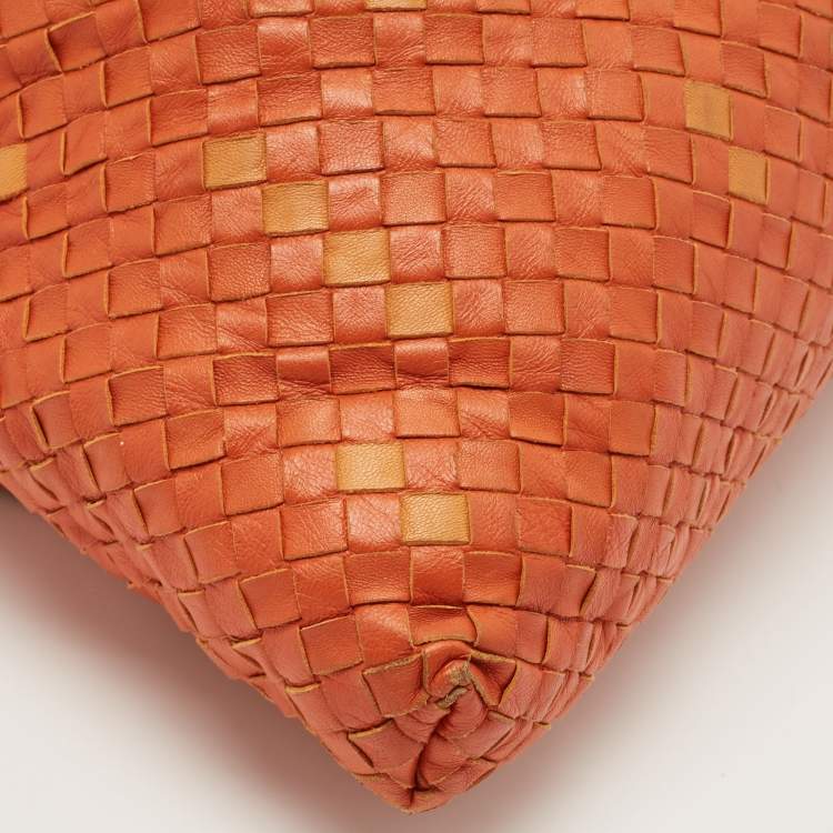 Pre Owned Bottega Veneta Ombre Orange Intrecciato Leather Maxi Convertible Tote