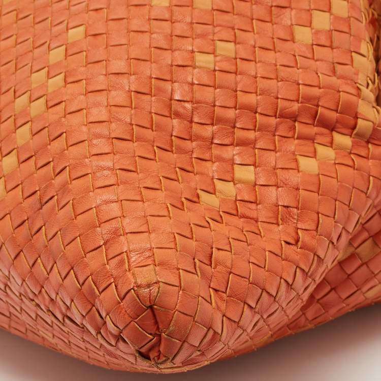 Pre Owned Bottega Veneta Ombre Orange Intrecciato Leather Maxi Convertible Tote