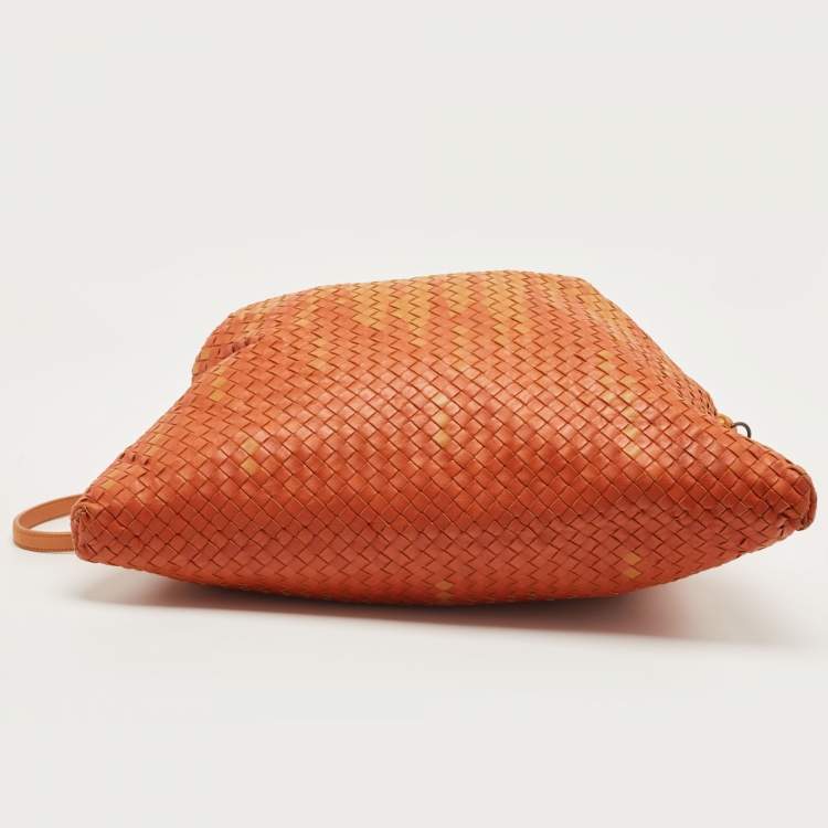 Pre Owned Bottega Veneta Ombre Orange Intrecciato Leather Maxi Convertible Tote