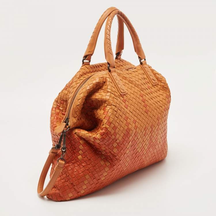Pre Owned Bottega Veneta Ombre Orange Intrecciato Leather Maxi Convertible Tote