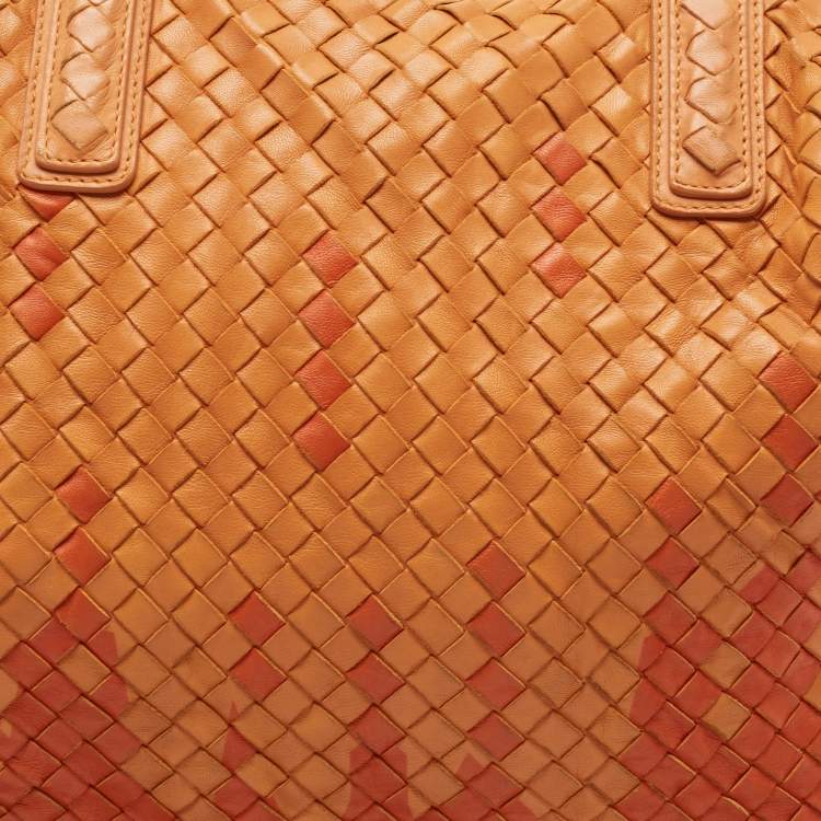 Pre Owned Bottega Veneta Ombre Orange Intrecciato Leather Maxi Convertible Tote