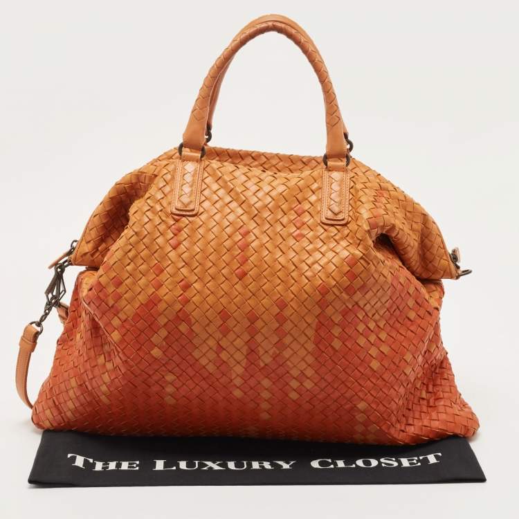 Pre Owned Bottega Veneta Ombre Orange Intrecciato Leather Maxi Convertible Tote