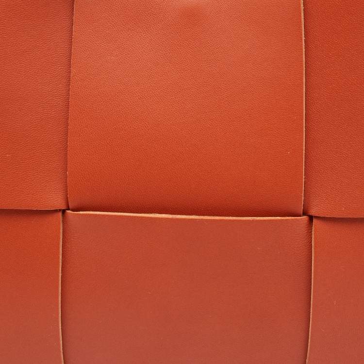 Pre Owned Bottega Veneta Orange Intrecciato Leather Arco Tote