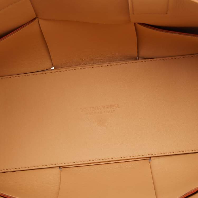 Pre Owned Bottega Veneta Orange Intrecciato Leather Arco Tote