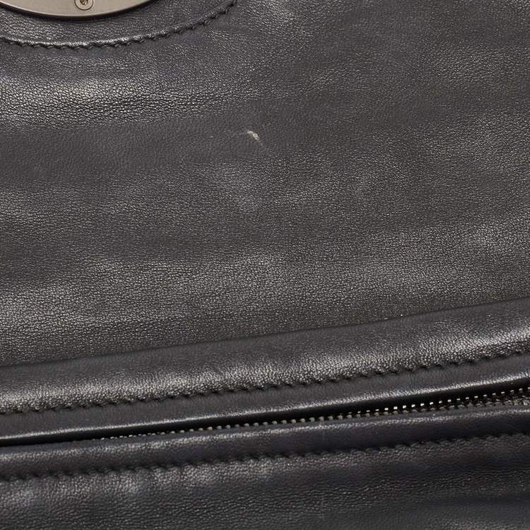 Pre Owned Bottega Veneta Black Intrecciato Leather Twist Lock Flap Clutch